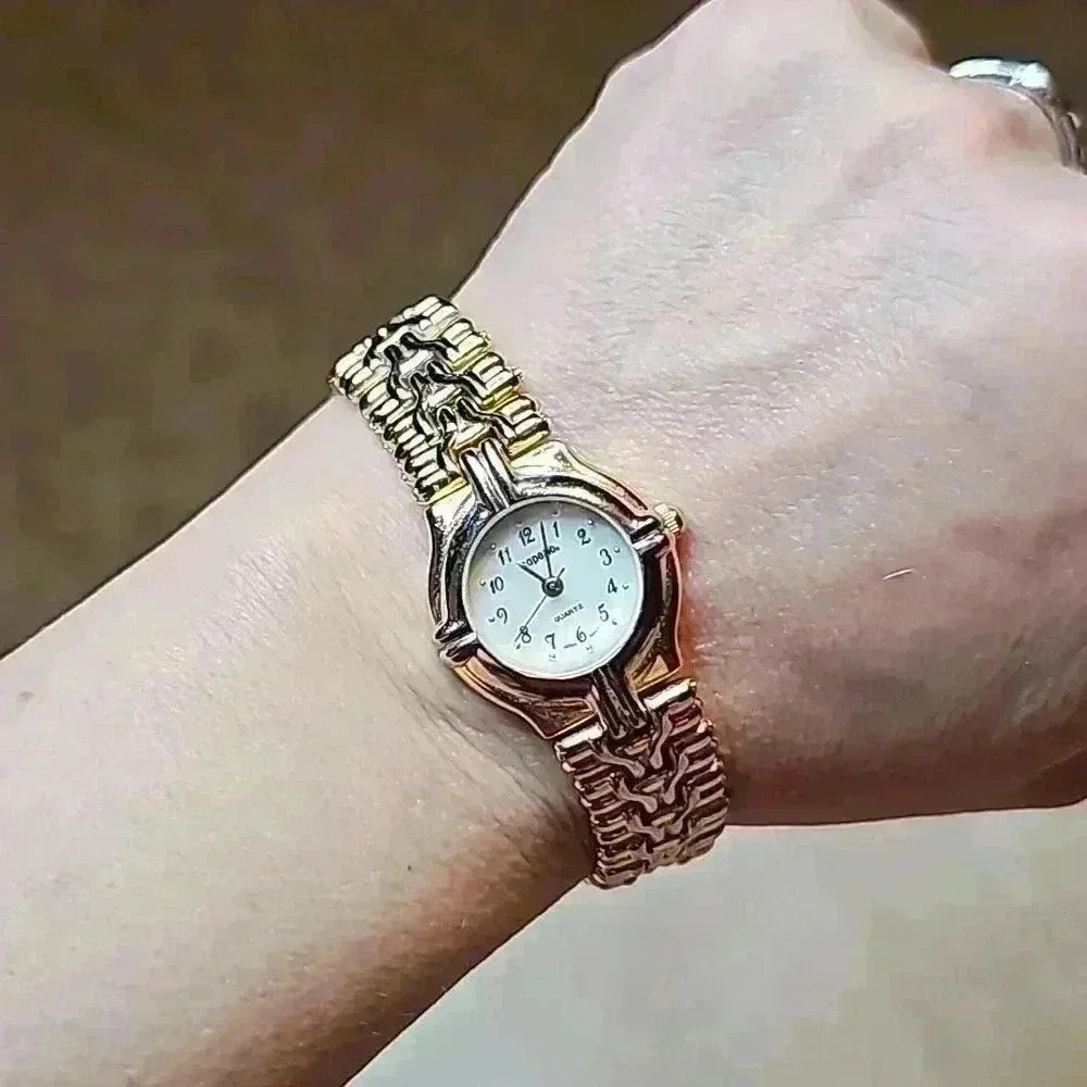 Capezio Gold and Silver Tone Link Bracelet Watch With Pearlized Face
